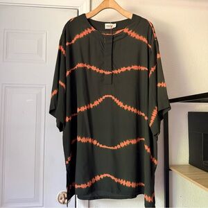 NWT NORBLACK NORWHITE black orange tie dye short sleeve tunic mini dress